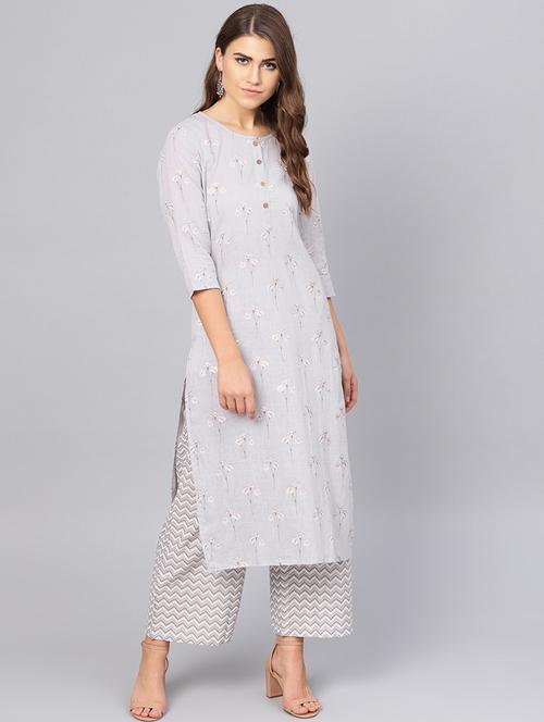 printed straight kurta palazzo set - 16521411 - Standard Image - 1
