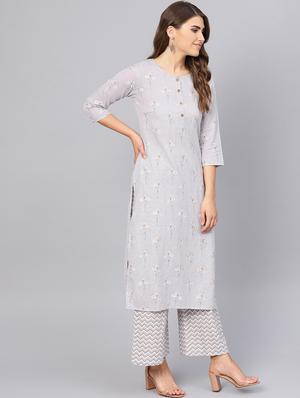 printed straight kurta palazzo set - 16521411 - Standard Image - 2