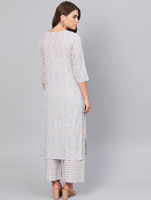 printed straight kurta palazzo set - 16521411 - Standard Image - 3