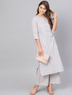printed straight kurta palazzo set - 16521411 - Standard Image - 4