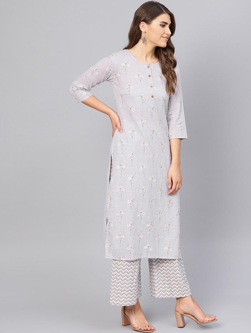 printed straight kurta palazzo set - 16521411 - Zoom Image - 2