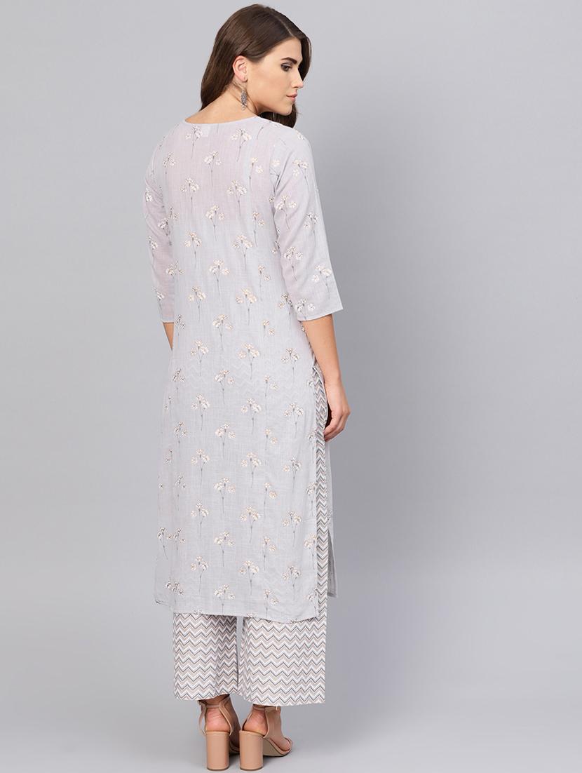 printed straight kurta palazzo set - 16521411 - Zoom Image - 3