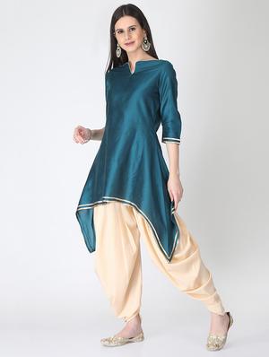 gota patti solid silk asymmetric kurta - 16521600 - Standard Image - 2