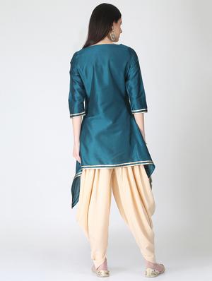 gota patti solid silk asymmetric kurta - 16521600 - Standard Image - 3