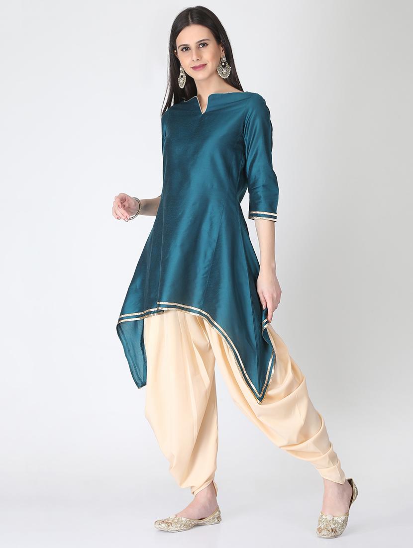 gota patti solid silk asymmetric kurta - 16521600 - Zoom Image - 2