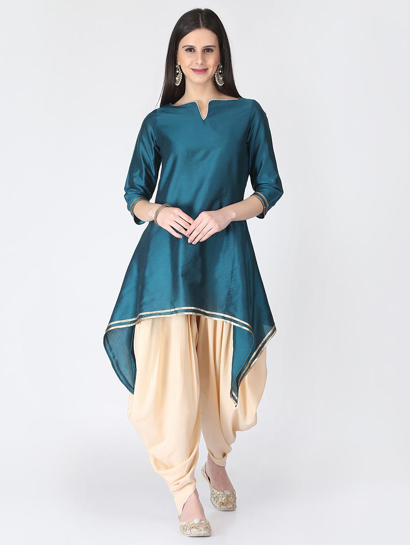 gota patti asymmetric kurta with salwar set - 16521686 - Zoom Image - 1