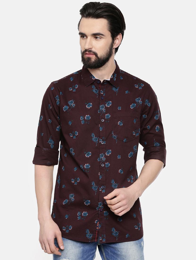 brown floral print casual shirt - 16523933 - Zoom Image - 1