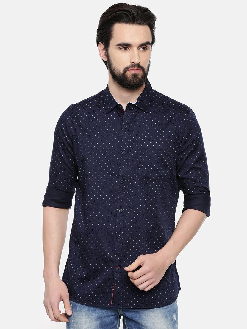 navy blue printed casual shirt - 16523949 - Zoom Image - 1