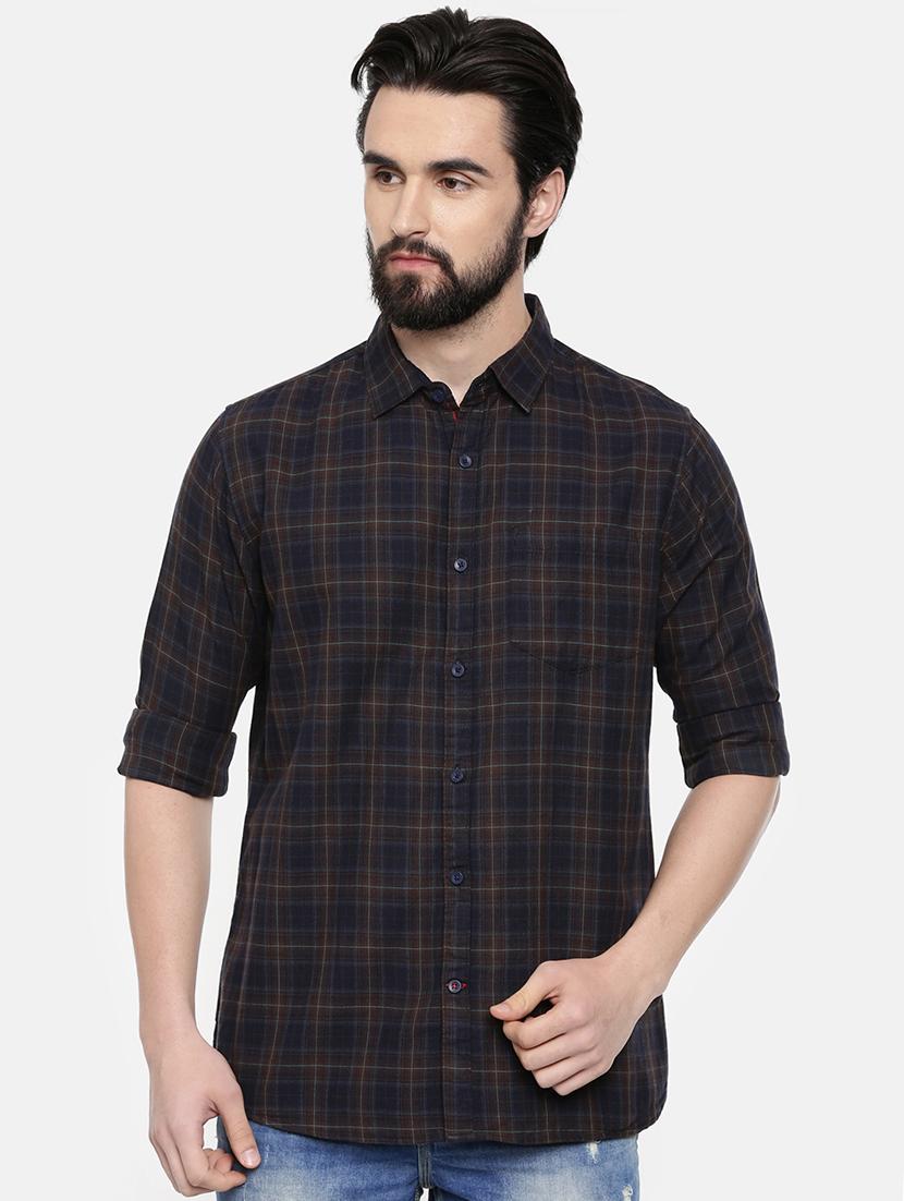 navy blue checkered casual shirt - 16523955 - Zoom Image - 1