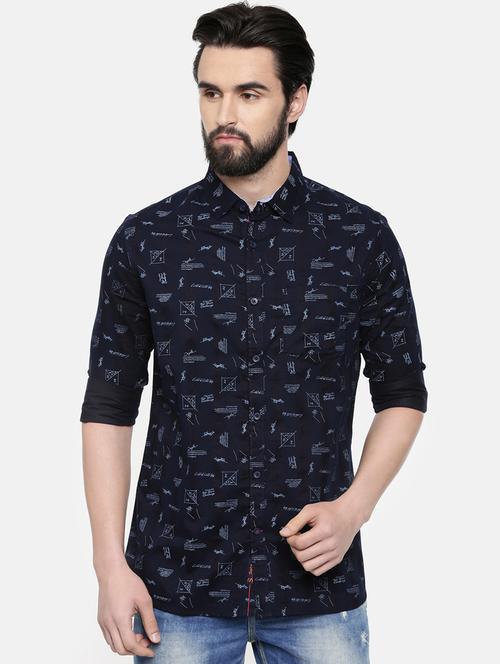 dark blue printed casual shirt - 16523963 - Standard Image - 1