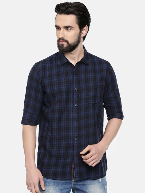navy blue checkered casual shirt - 16523964 - Standard Image - 1
