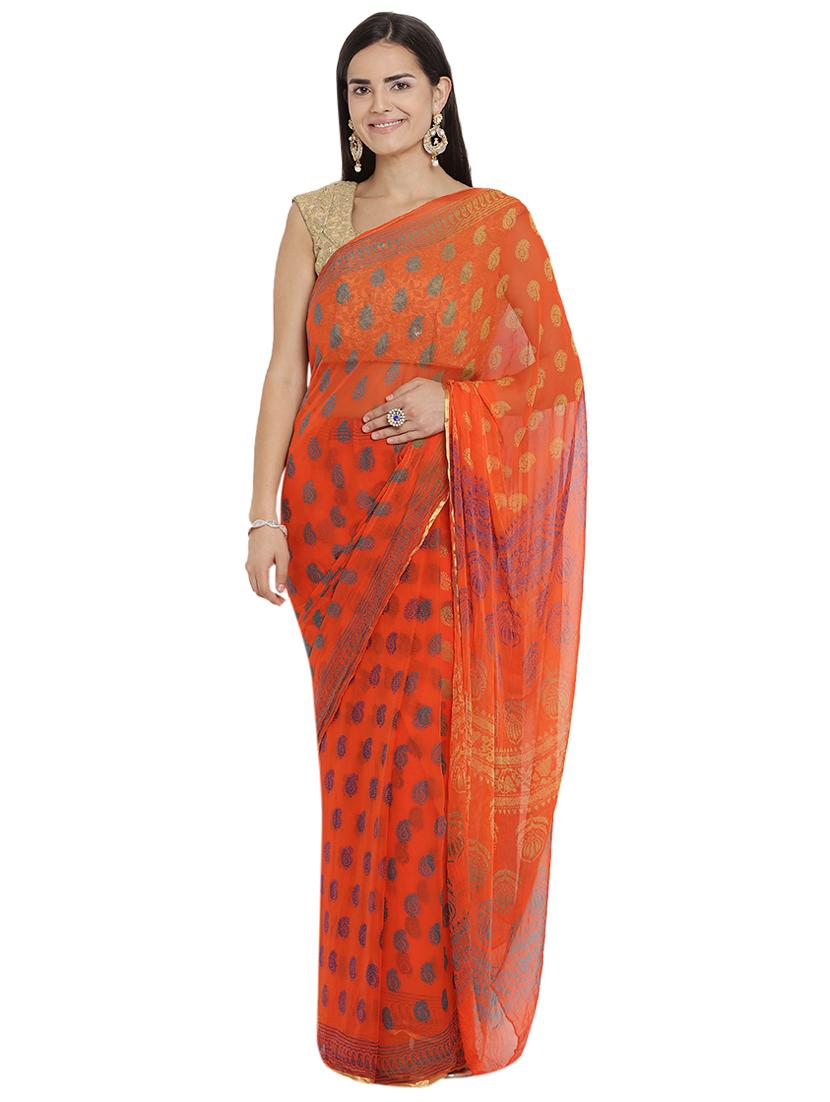 ethnic printed saree with blouse - 16524733 - Zoom Image - 1