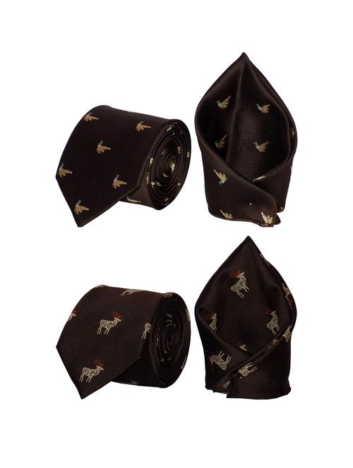 brown micro fiber tie and pocket square - 16524864 - Standard Image - 1