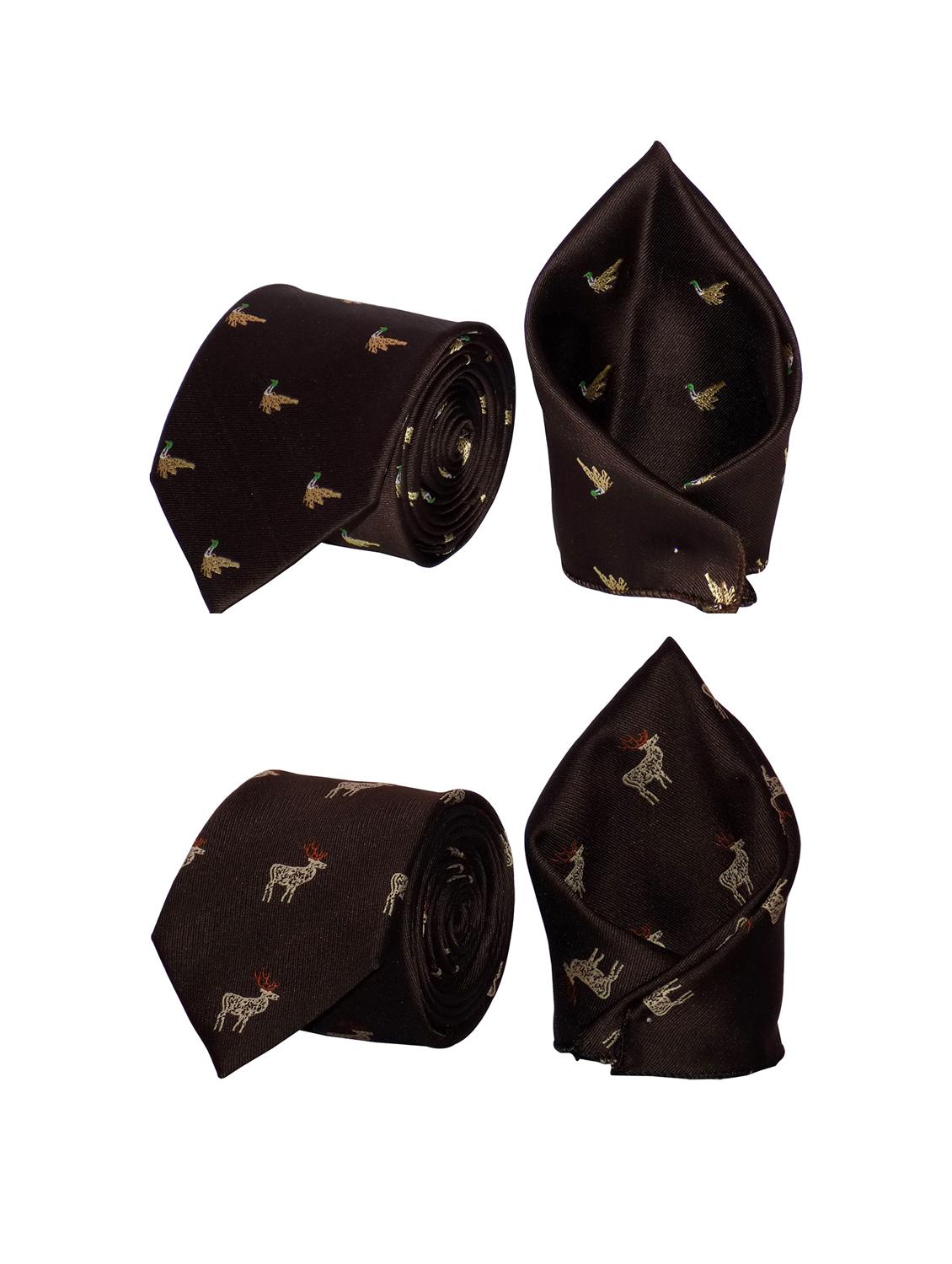 brown micro fiber tie and pocket square - 16524864 - Zoom Image - 1