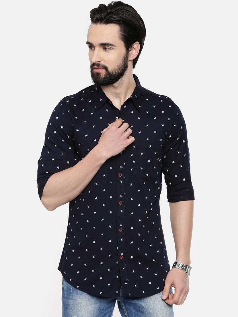 dark blue printed casual shirt - 16525609 - Zoom Image - 1