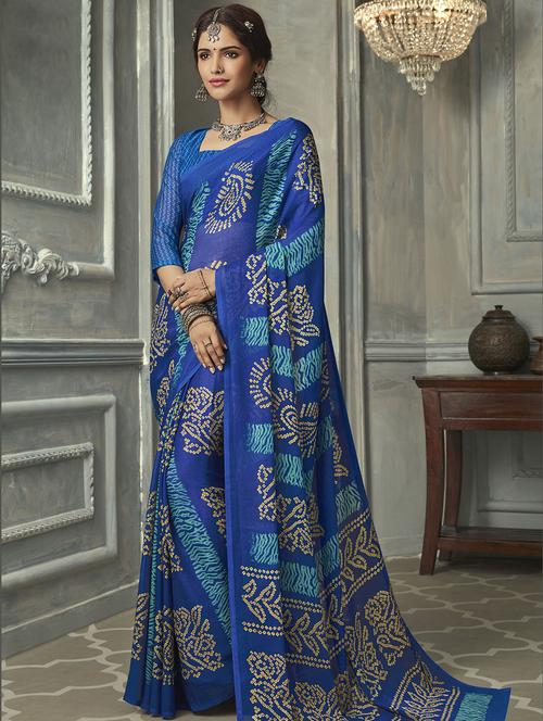 bandhani printed saree with blouse - 16525803 - Very Small Image - 1