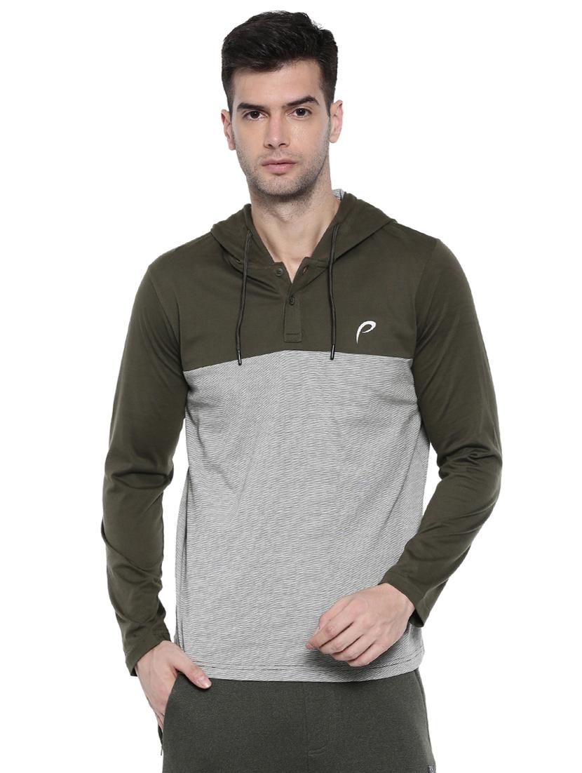 green color block hooded t-shirt - 16526691 - Zoom Image - 1