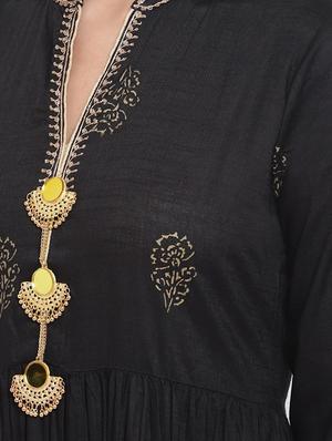 block printed tiered flared ethnic dress - 16526799 - Standard Image - 4