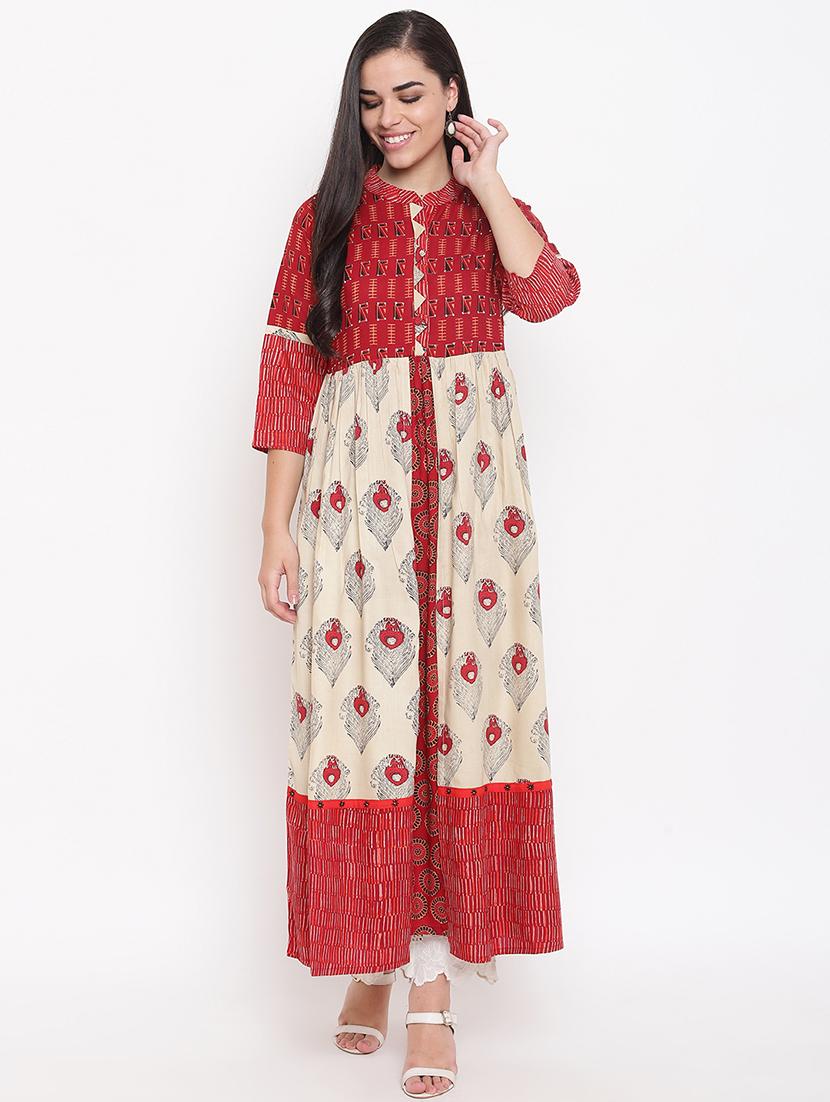 sequined printed a-line kurta - 16526810 - Zoom Image - 1