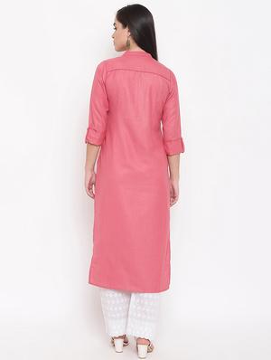 pintucks solid straight kurta - 16526877 - Standard Image - 3