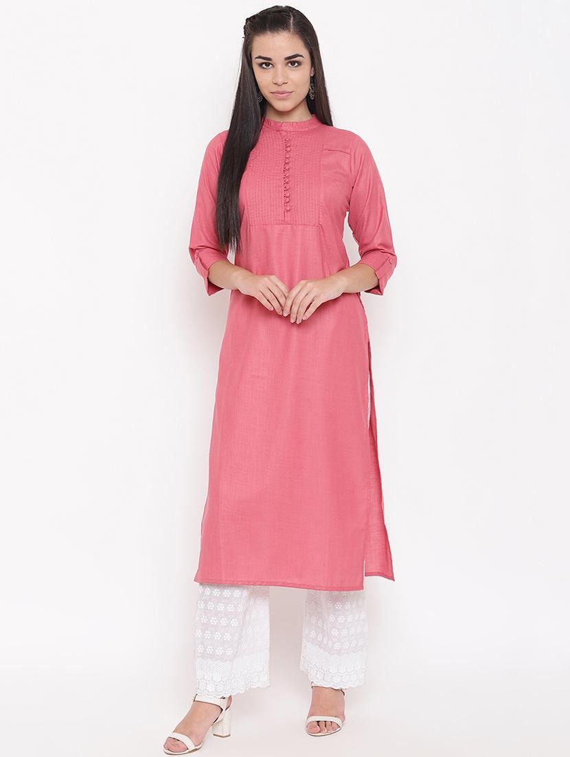 pintucks solid straight kurta - 16526877 - Zoom Image - 1