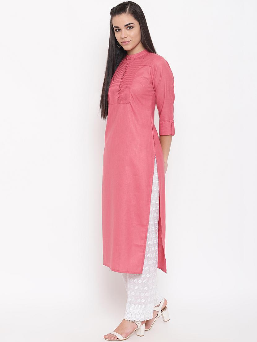pintucks solid straight kurta - 16526877 - Zoom Image - 2