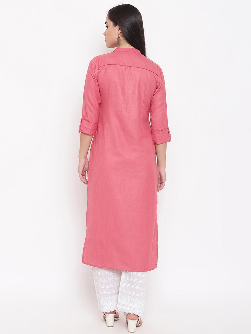 pintucks solid straight kurta - 16526877 - Zoom Image - 3