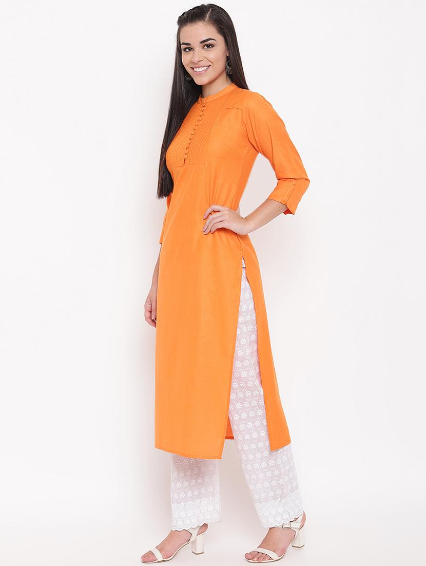 pintucks solid straight kurta - 16526879 - Zoom Image - 2