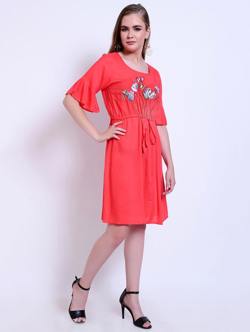 tie up floral embroidered a-line dress - 16527861 - Zoom Image - 2