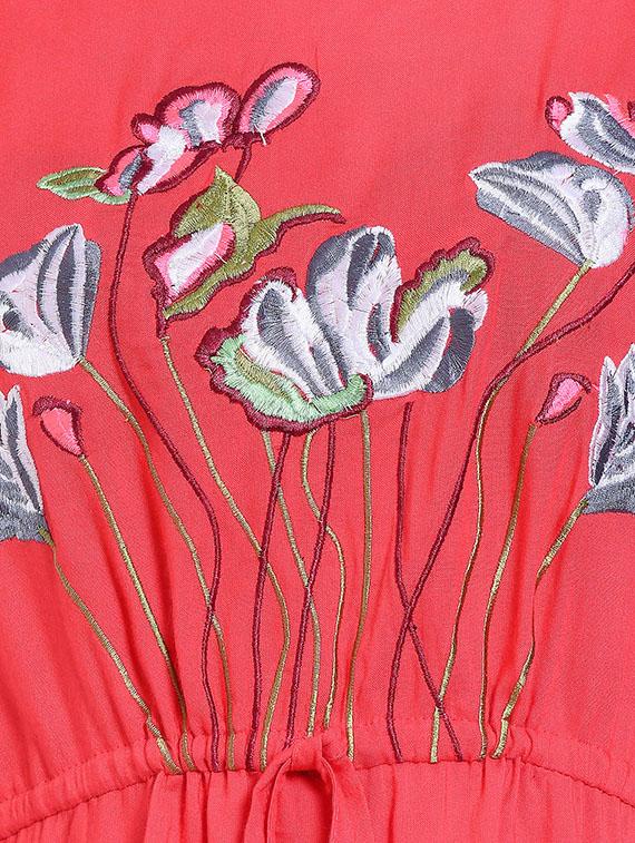 tie up floral embroidered a-line dress - 16527861 - Zoom Image - 4