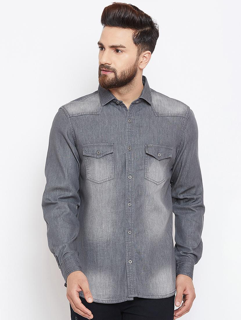 grey faded denim casual shirt - 16528150 - Zoom Image - 1