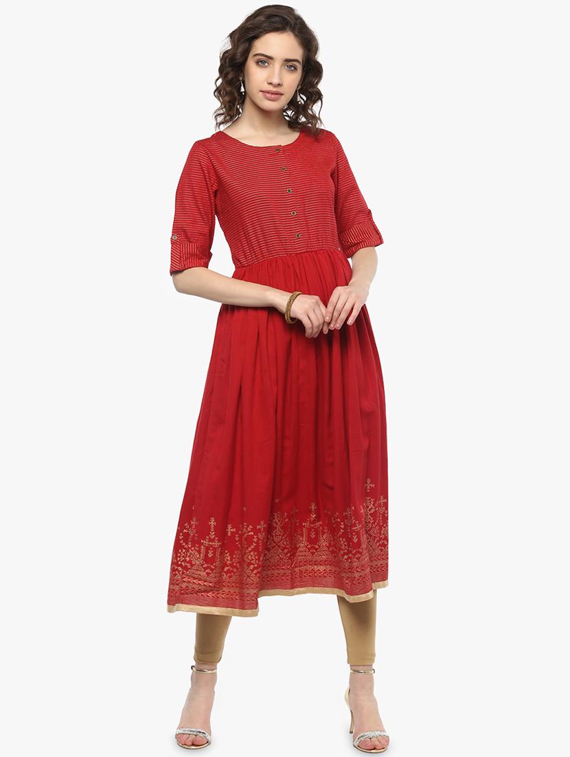 foil printed khadi a-line kurta - 16528431 - Zoom Image - 1