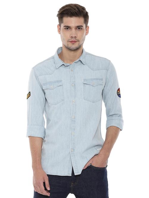 light blue solid casual shirt - 16529309 - Standard Image - 1