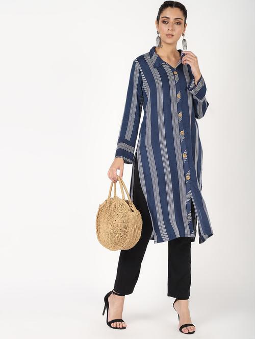 striped straight kurta - 16529619 - Standard Image - 1