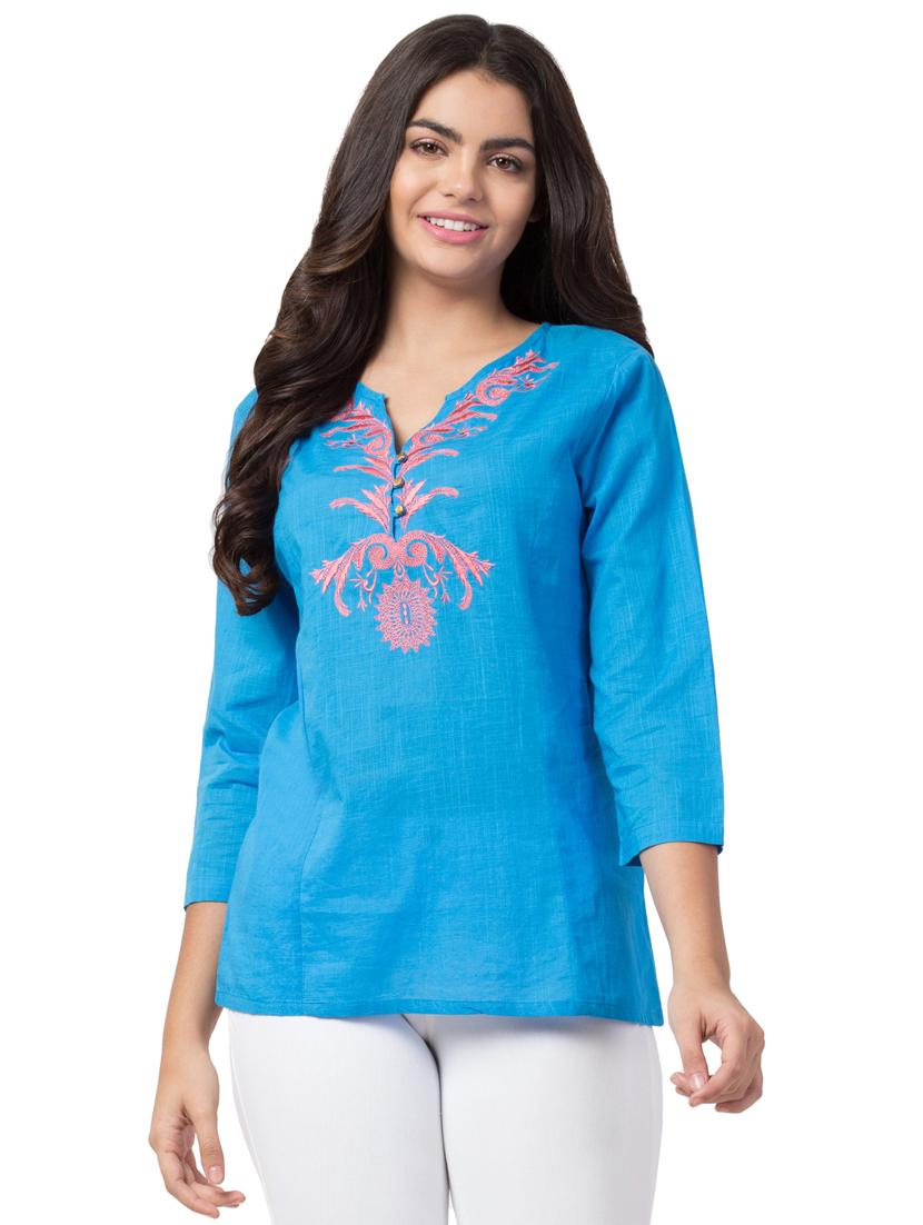 embroidered detail notch neck tunic - 16529832 - Zoom Image - 1