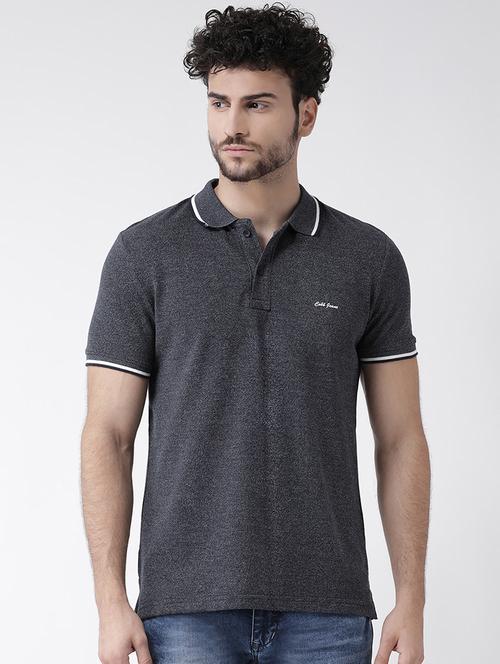grey solid polo t-shirt - 16530825 - Standard Image - 1