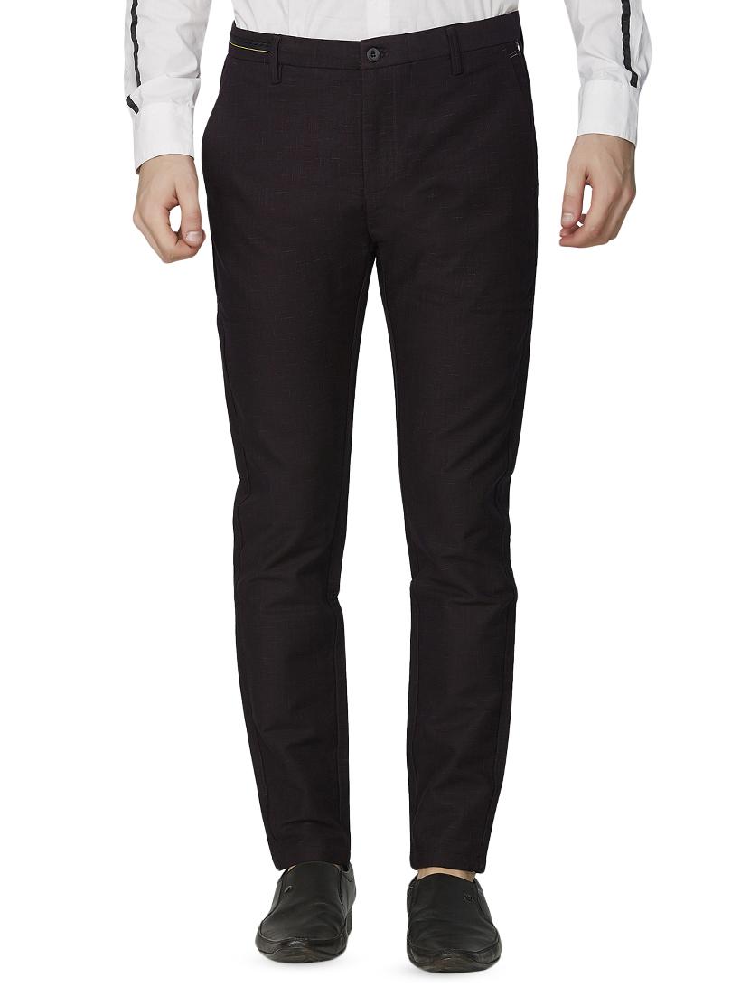 maroon textured flat front casual trouser - 16532464 - Zoom Image - 1