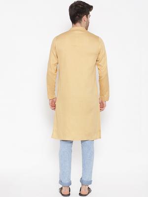beige solid long kurta - 16532603 - Standard Image - 3
