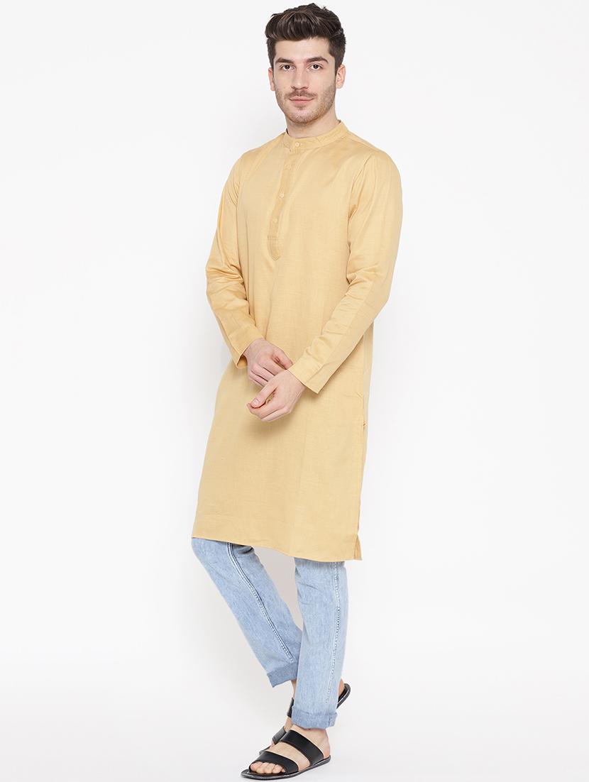 beige solid long kurta - 16532603 - Zoom Image - 2