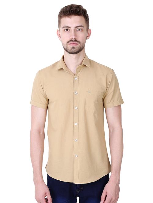 beige solid casual shirt - 16534236 - Standard Image - 1
