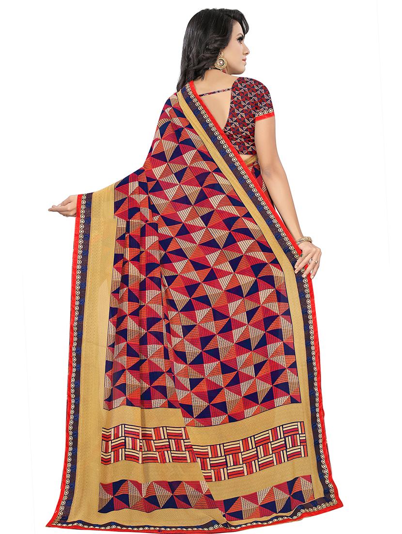 geometrical printed saree with blouse - 16534571 - Zoom Image - 2