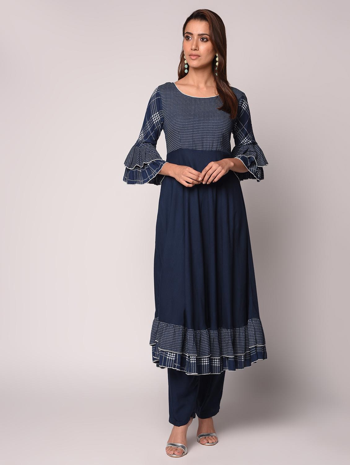 bell sleeved flared kurta - 16534686 - Zoom Image - 1