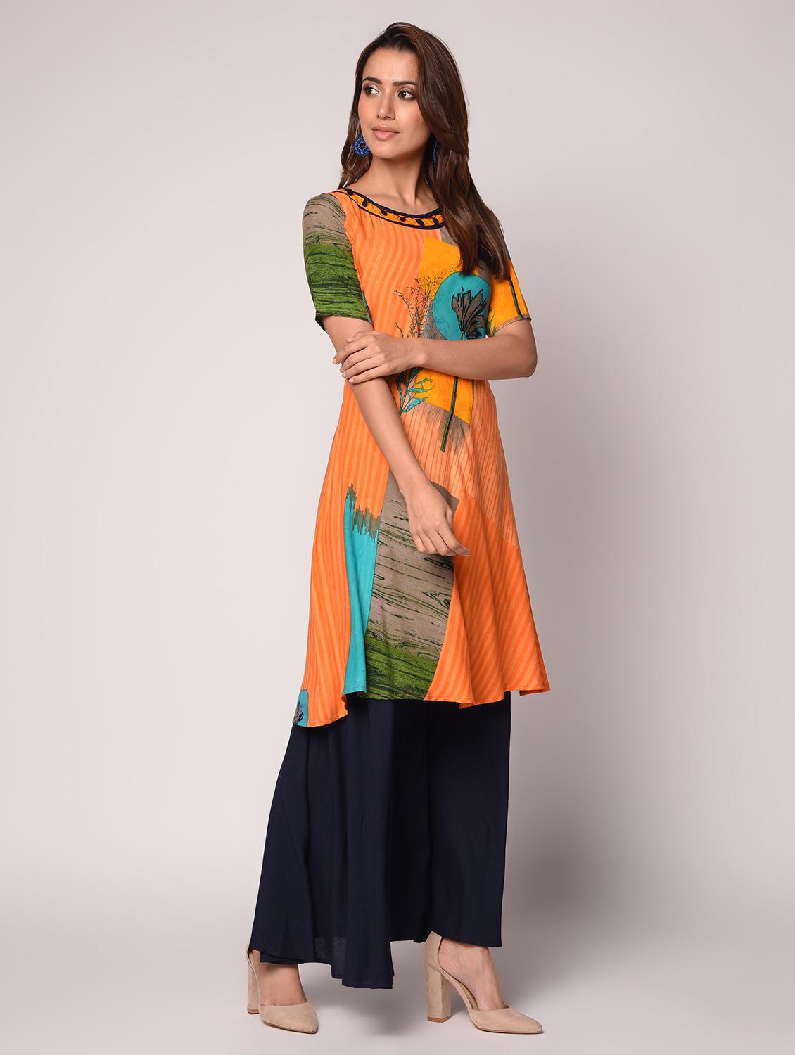 printed flared kurta - 16534689 - Zoom Image - 2