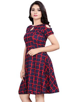 cold shoulder checkered a-line dress - 16534895 - Standard Image - 2