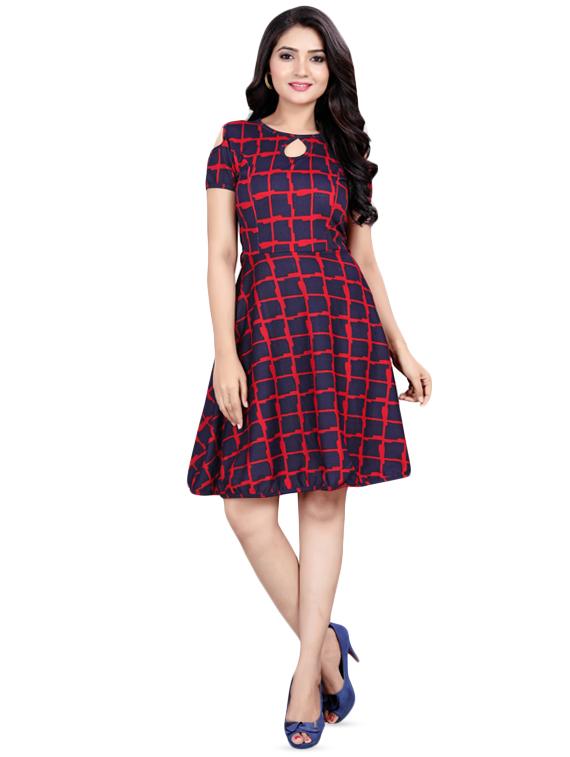 cold shoulder checkered a-line dress - 16534895 - Zoom Image - 4