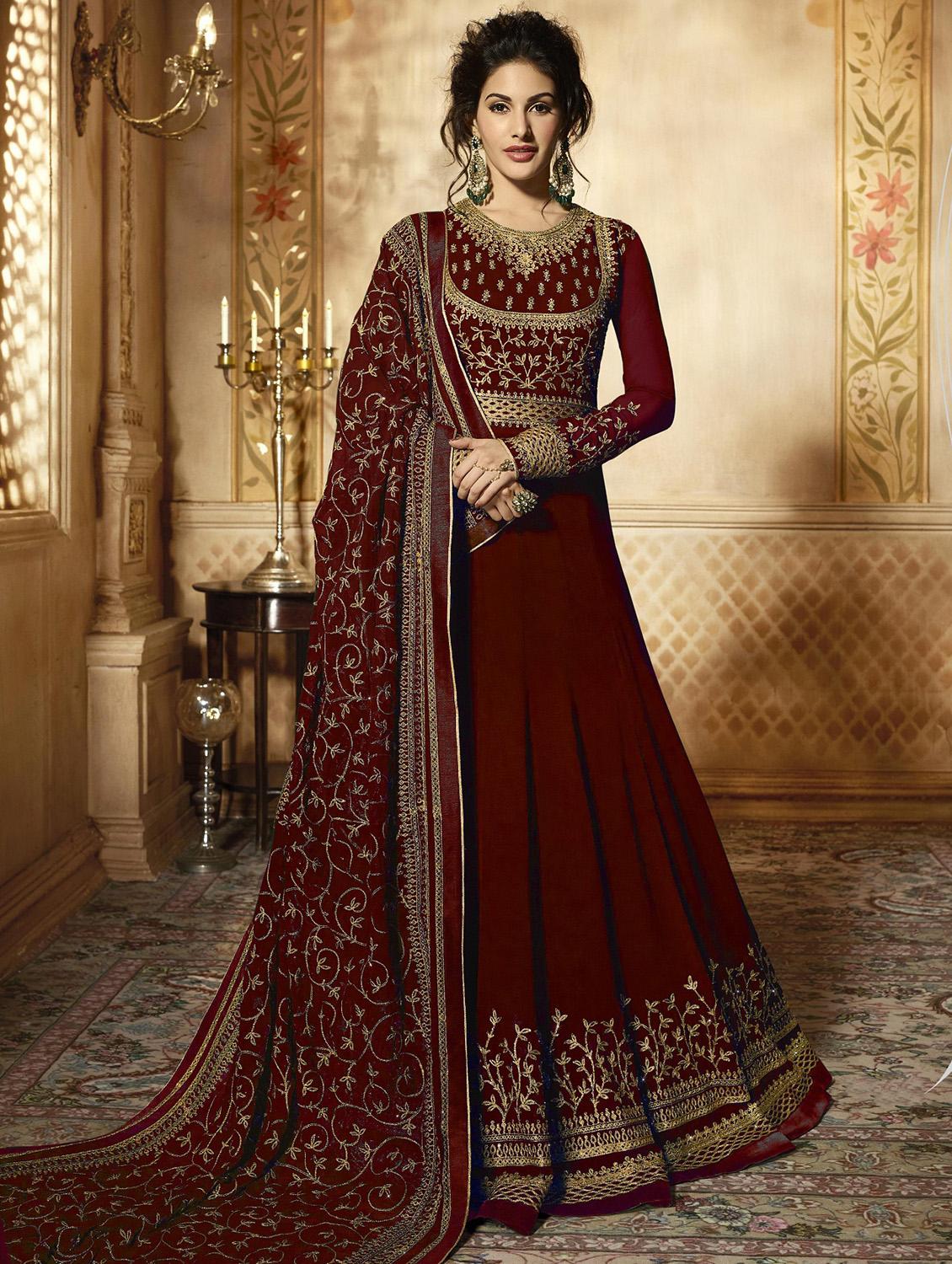 embroidered anarkali suits semi-stitched suit - 16536173 - Zoom Image - 1