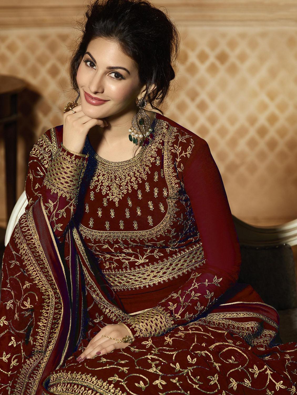 embroidered anarkali suits semi-stitched suit - 16536173 - Zoom Image - 2
