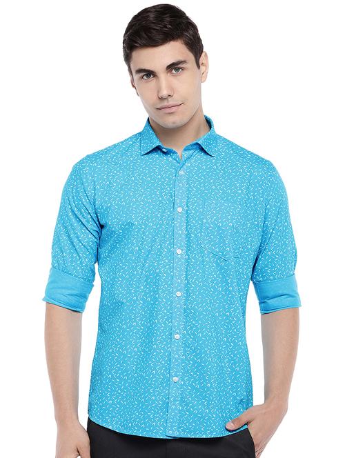 blue printed casual shirt - 16536237 - Standard Image - 1