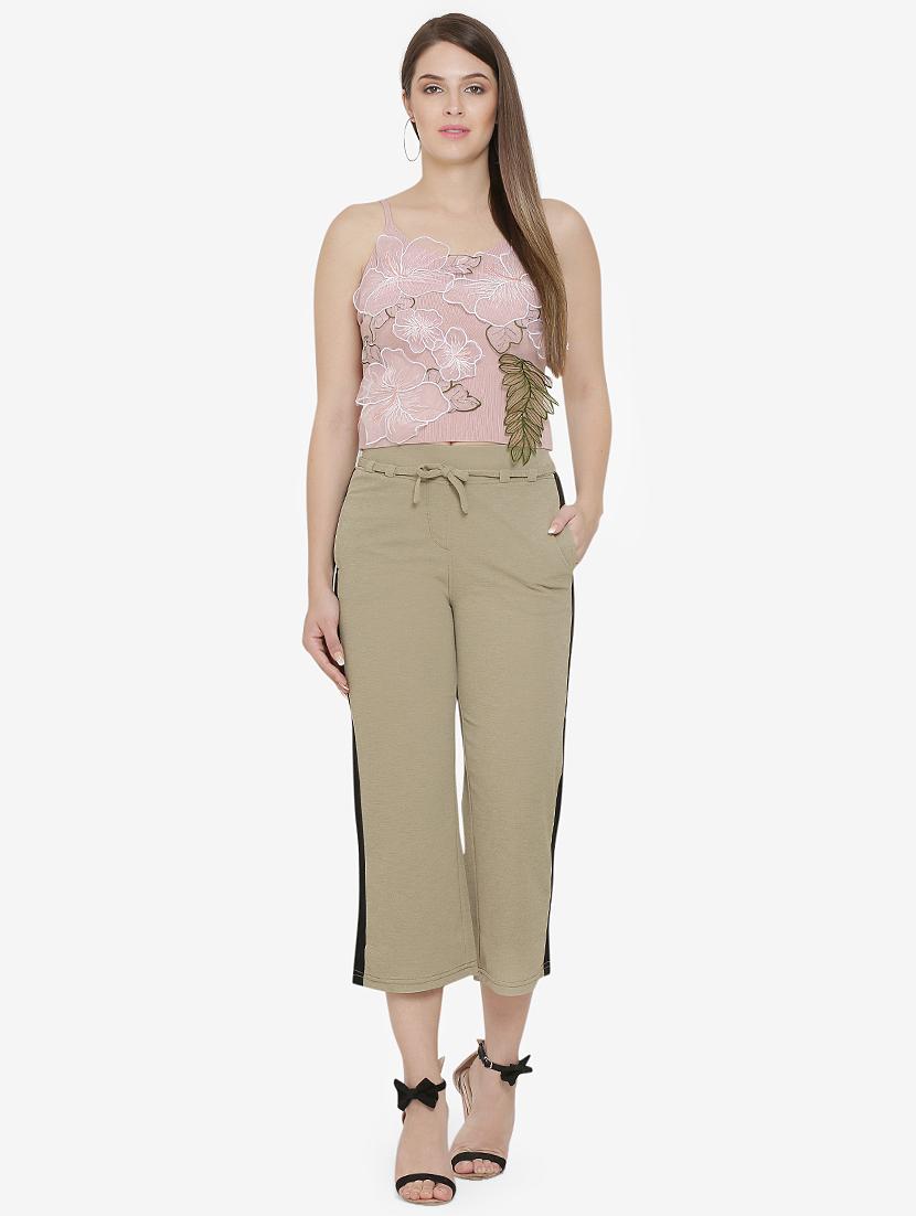 contrast taped tie up waist trouser - 16536401 - Zoom Image - 4
