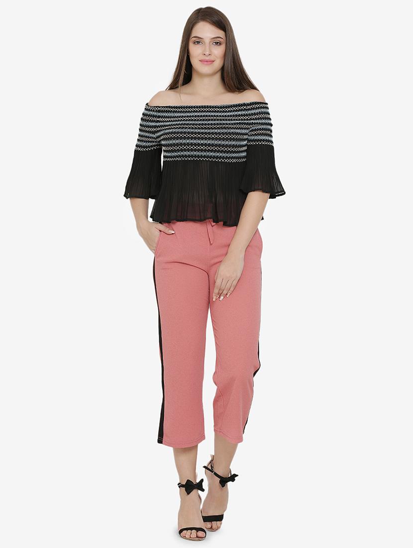 contrast taped tie up waist trouser - 16536402 - Zoom Image - 4